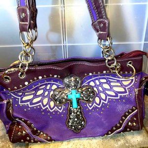 BHW Rhinestone Turquoise Cross Wings Concealed Car